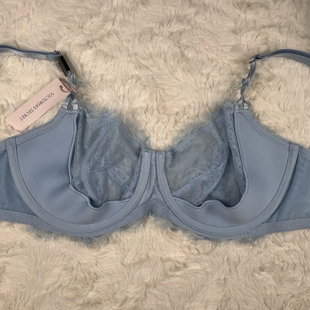 Victoria's Secret Dream Angels Unlined Uplift Sling Lace Bra Dusty Blue 32DDD